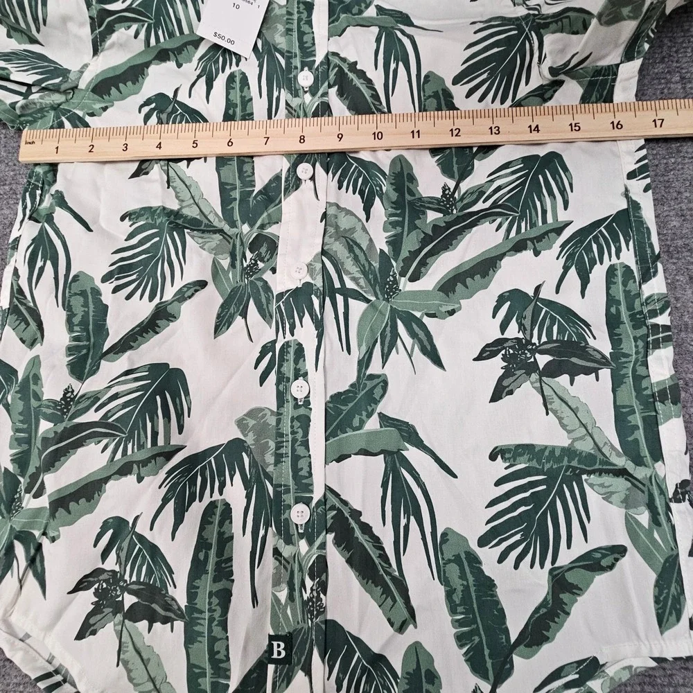 B Brooks Brothers Boys Shirt Tropical Palm Leaf Print Button Down White Green 10